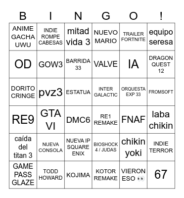 GOTY 2025 Bingo Card