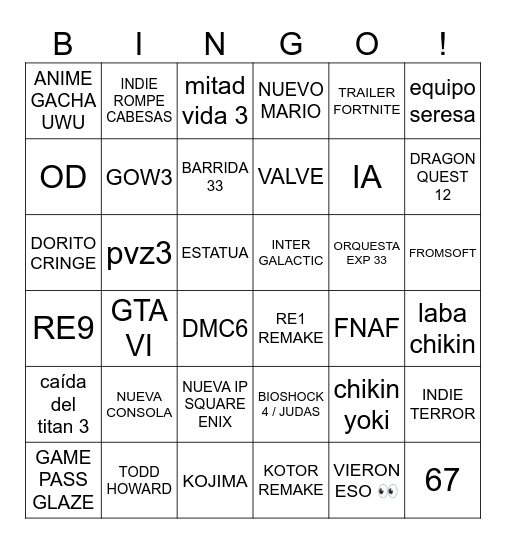 GOTY 2025 Bingo Card