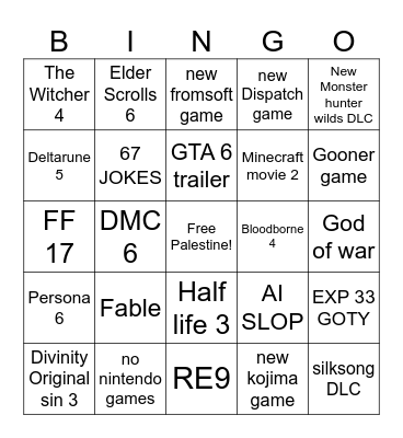 Game Awards 2025 Bingo Card