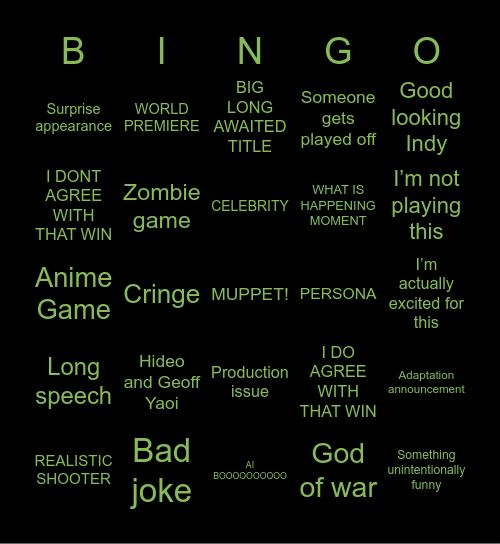 GAME AWARDS Bingo Card