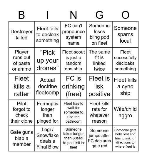 UNXP Bingo Card