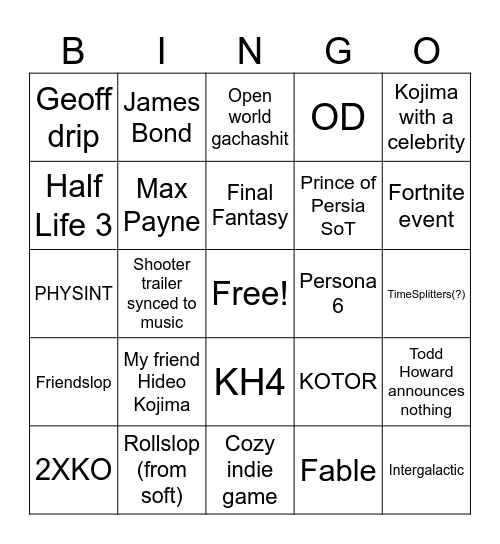 TGA 2025 Bingo Card