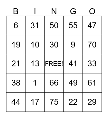 Park Manor Bingo Card