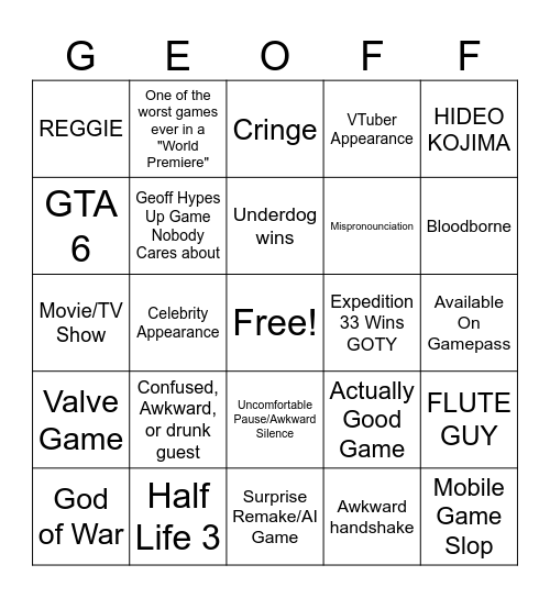 GAME AWARDS Bingo Card