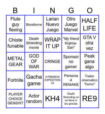 Bingo de los Game Awards Bingo Card