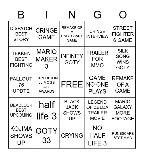 GOTY Bingo Card