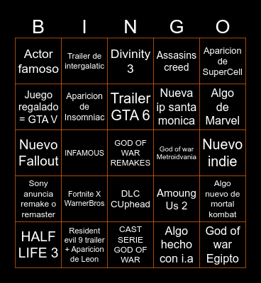 The Games Awards Bingo Card