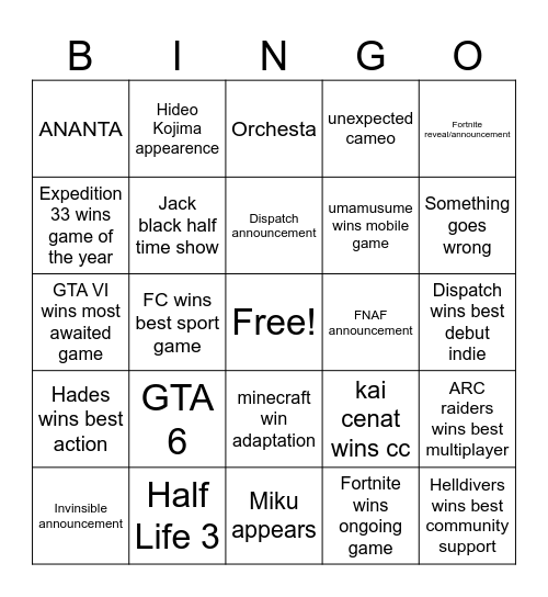 Untitled Bingo Card