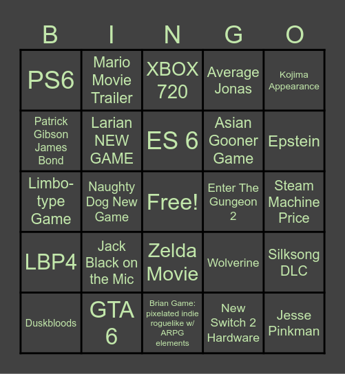 2025 GAME AWARDS Bingo Card