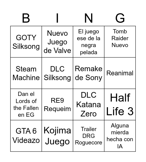 Bingo The Game Awards 2025 MIO Bingo Card