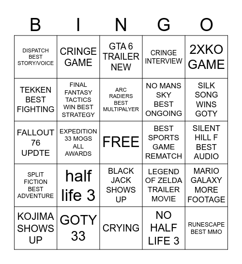 GOTY Bingo Card