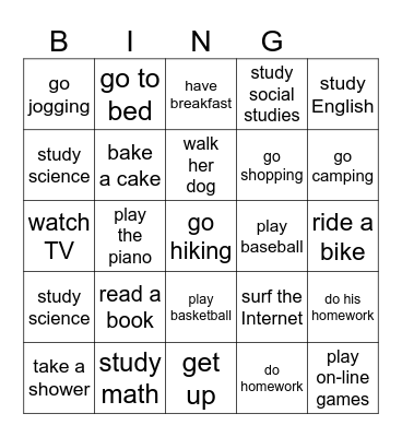 Does he/she__________in his/her free time? Bingo Card