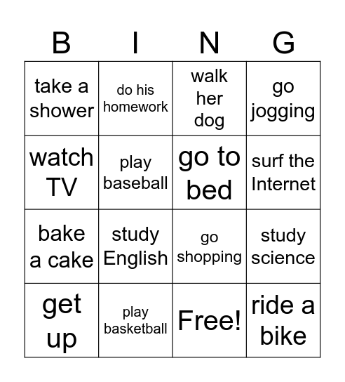 Does he/she__________in his/her free time? Bingo Card