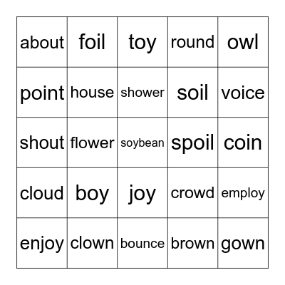 oi    oy    ou   ow Bingo Card