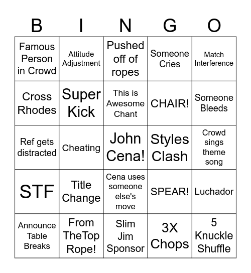One Last Time! Bingo Card