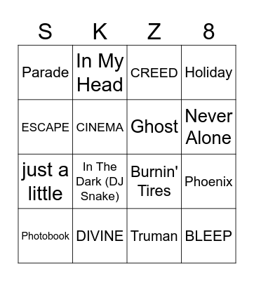 SKZ 2025 Music Bingo Card