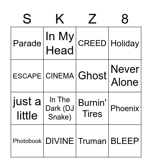 SKZ 2025 Music Bingo Card