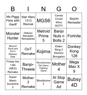 The Game Awards Bingo Card