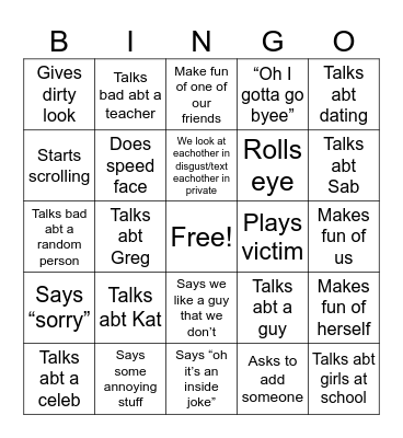 Those who shall not be named bingo Card