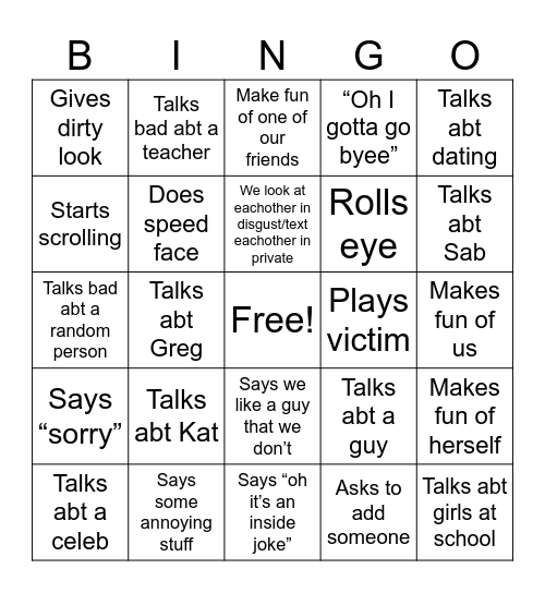 Those who shall not be named bingo Card