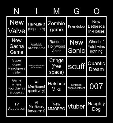 TGA 2025 Bingo Card