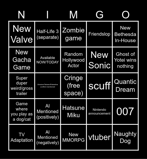 TGA 2025 Bingo Card