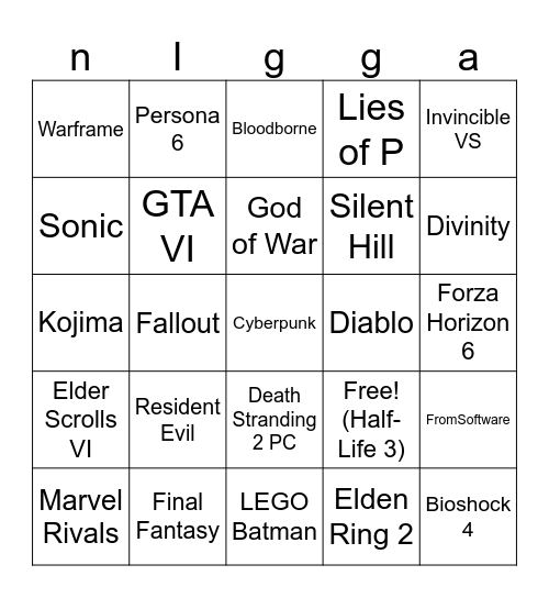 niggerjew Bingo Card