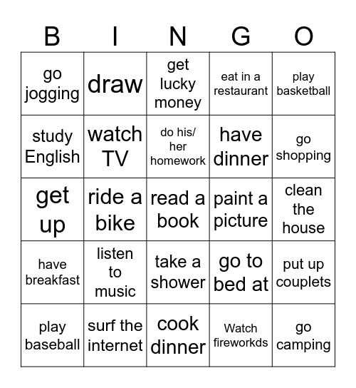 What time do you _______? Bingo Card