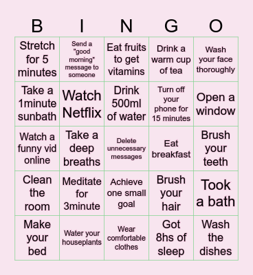 Daily self-care Bingo Card