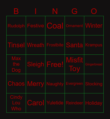 Sickness Holiday Bingo Card