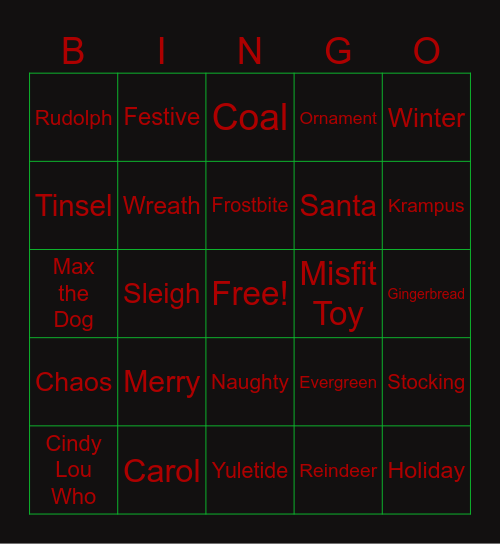 Sickness Holiday Bingo Card