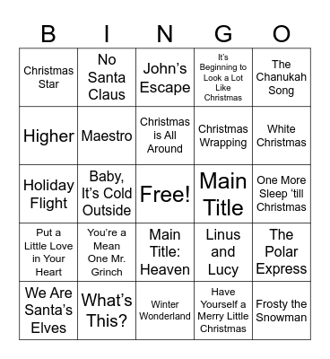 1. Songs from Holiday Movies Bingo Card