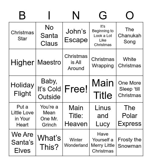 1. Songs from Holiday Movies Bingo Card