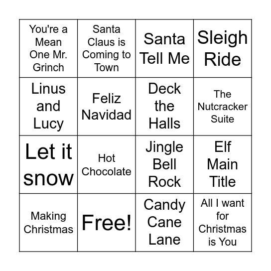 Christmas Song Bingo Card