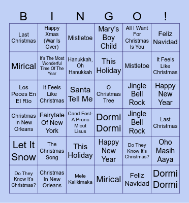 2. Holiday Songs From Around The World Bingo Card