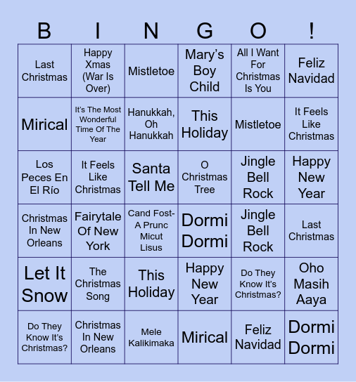 2. Holiday Songs From Around The World Bingo Card