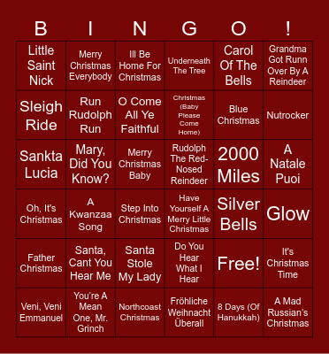 3. Holiday Songs From Around The World, Next Round Bingo Card