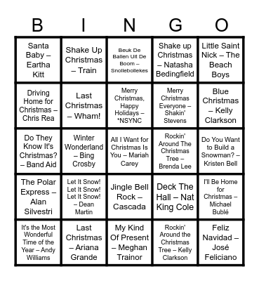 Kerst Muziekbingo Card