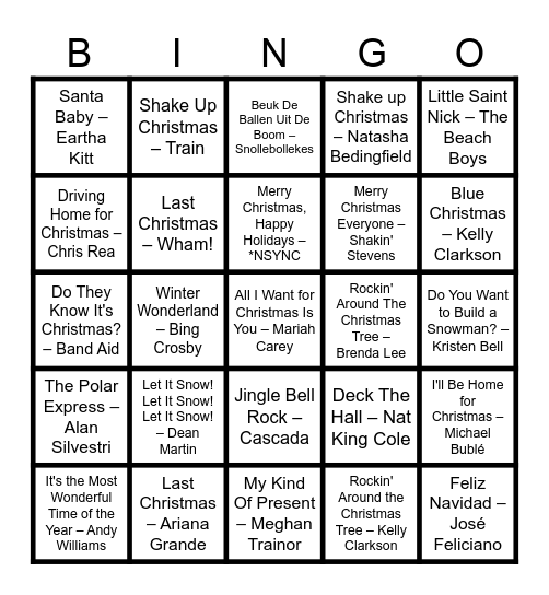 Kerst Muziekbingo Card