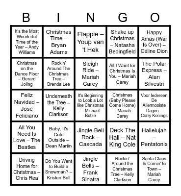 Kerst Muziekbingo Card