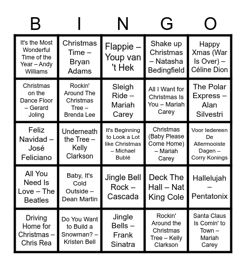 Kerst Muziekbingo Card