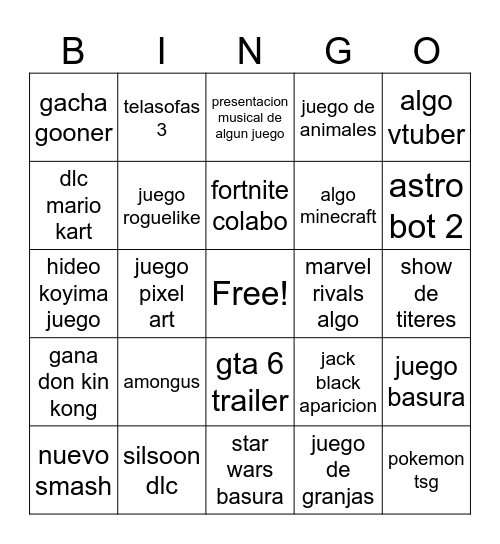 goty Bingo Card