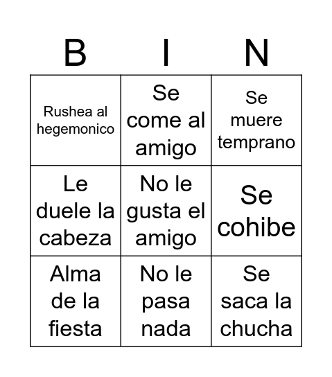 QUE LE PASA AL NICO MAÑANA Bingo Card