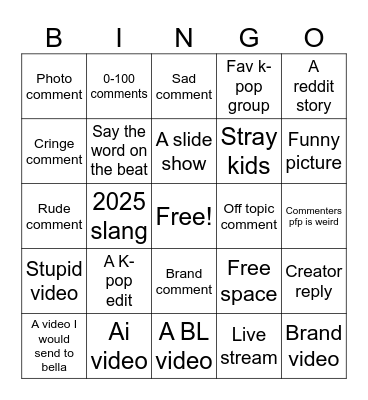 tiktok bingo Card