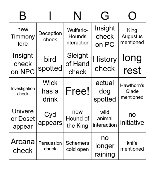 Takes a Pair of Dogs to Chase a Cat [Critical Role 3.09] Bingo Card