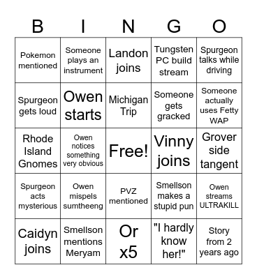Vih Bih Gih Cih Bingo Card