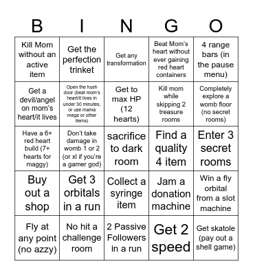 Isaac repentance bingo Card