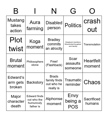Fullmetal Bingo Card