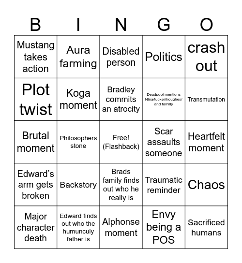 Fullmetal Bingo Card