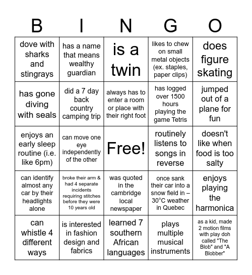 Find someone who ... Bingo Card